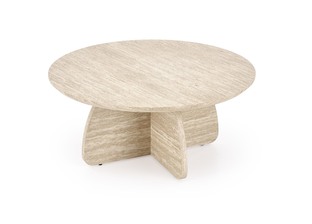 NUGAT coffee table with pouffes, table: travertine, pouffe: l.grey