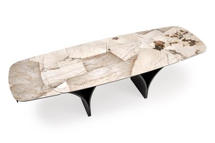 ALTER oval table, beige marble / black