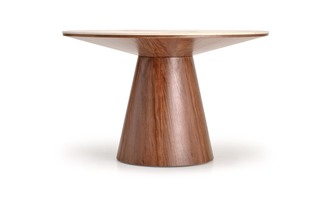 ARANI round table, beige marble / walnut