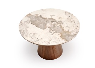 ARANI round table, beige marble / walnut