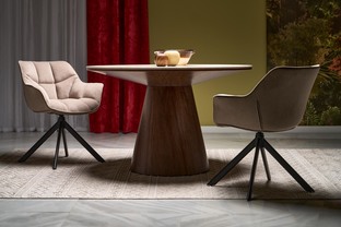 ARANI round table, beige marble / walnut