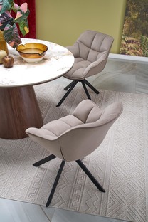 ARANI round table, beige marble / walnut
