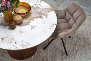 ARANI round table, beige marble / walnut