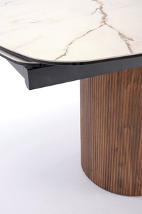 FLAVOR extension table, white marble / walnut