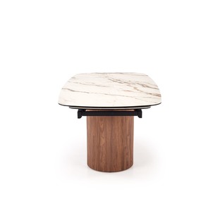 FLAVOR extension table, white marble / walnut