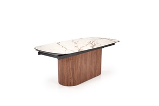 FLAVOR extension table, white marble / walnut