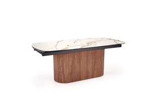 FLAVOR extension table, white marble / walnut