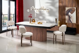 FLAVOR extension table, white marble / walnut