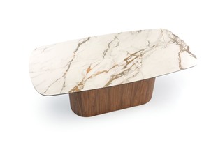 FLAVOR extension table, white marble / walnut