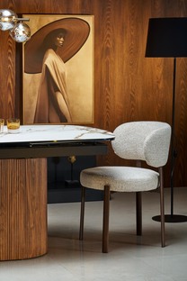 FLAVOR extension table, white marble / walnut