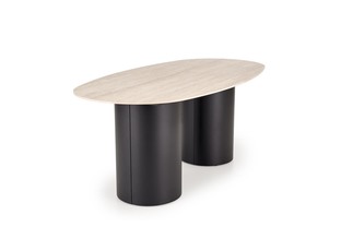 JULIUS oval table, light travertine / black