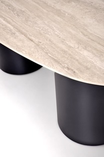 JULIUS oval table, light travertine / black