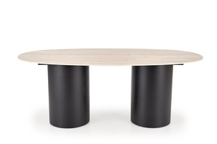 JULIUS oval table, light travertine / black