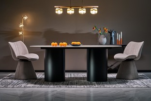 JULIUS oval table, light travertine / black