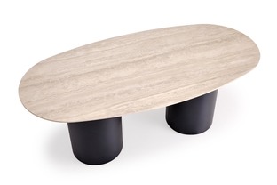 JULIUS oval table, light travertine / black