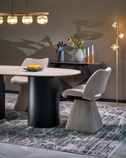 JULIUS oval table, light travertine / black