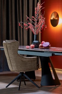 MARVIN extension table, top - maroon marble, legs - black