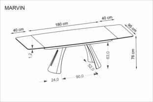 MARVIN extension table, top - maroon marble, legs - black