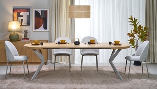 PERONI extension table, hikora oak / cashmere