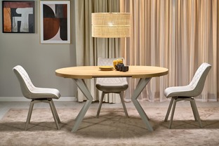 PERONI extension table, hikora oak / cashmere