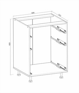 VENTO D3S_H-60/82 carcass, lower cabinet with drawers white