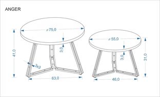 ANGER set of two, top - gold oak, legs - black