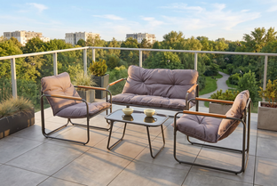 HUDSON garden set ( sofa, chair 2x, c. table ), grey / brown