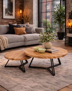 ANGER set of two, top - gold oak, legs - black