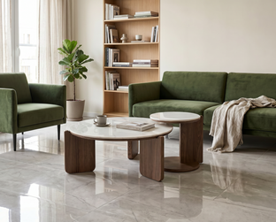 DIUNA set of 2 c.tables, white marble / light walnut