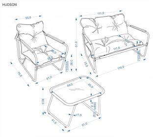 HUDSON garden set ( sofa, chair 2x, c. table ), grey / brown