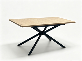 Photo of “HOLTER extension table, top - gold oak, legs - black”.