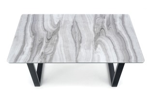 MARLEY extension table, color: top - white marble / grey, legs - black