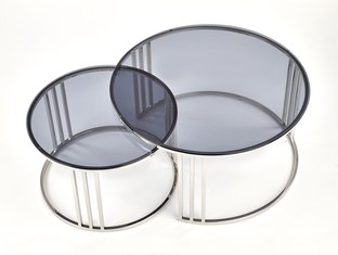 MERCURY zestaw 2 ław, stelaż - srebrny, szkło - dymiony (1p=1szt)