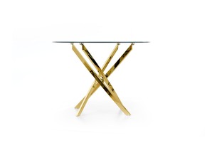 RAYMOND table, color: glass - transparent, legs - gold