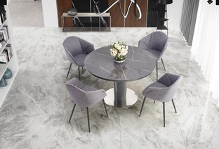 RICARDO extension table, color: top - grey marble, legs - dark grey