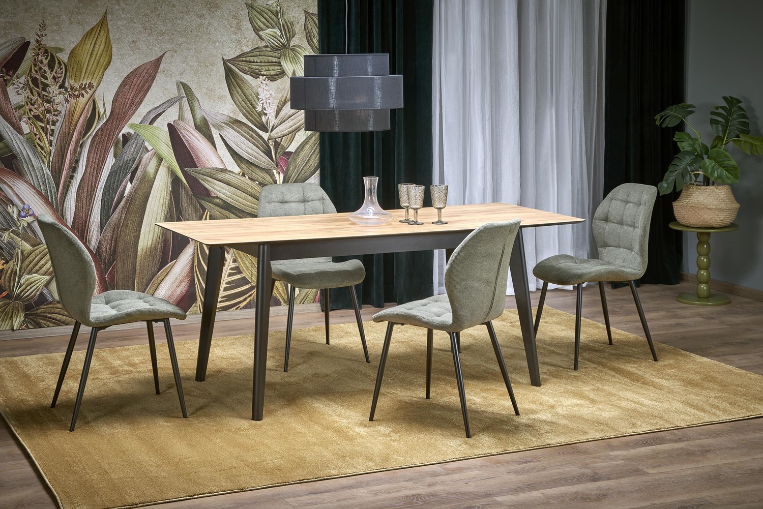 GULIAN extension table, wotan oak / black - HALMAR