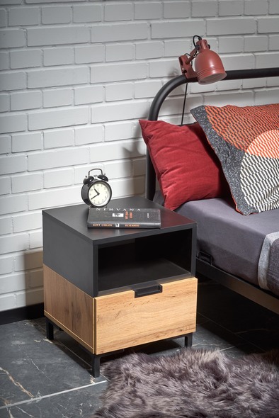 SILVIA bedside table, wotan oak - black