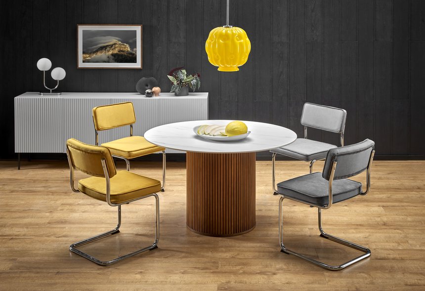 BRUNO round table, white marble / walnut