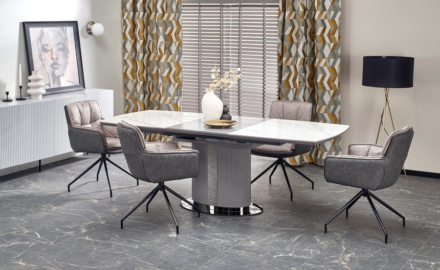 DANCAN extension table, white marble / grey / l. grey / black