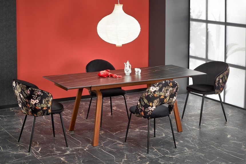 LOZANO extension table, black marble / walnut
