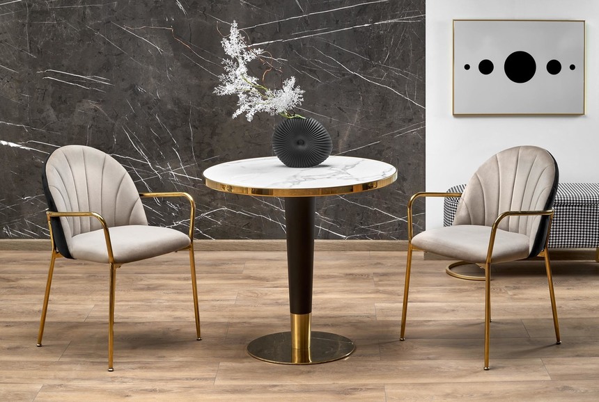MORATA round table, white marble / black / gold
