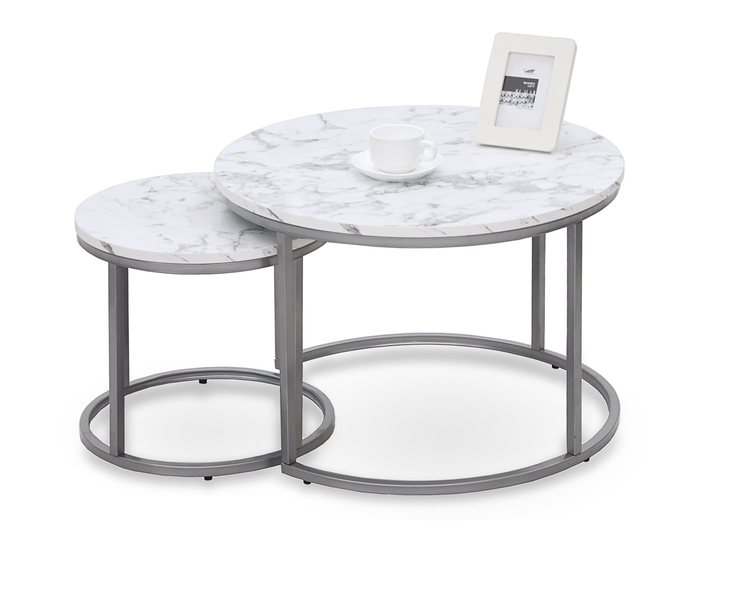PAOLA 2 set of two coffee tables, marble / silver