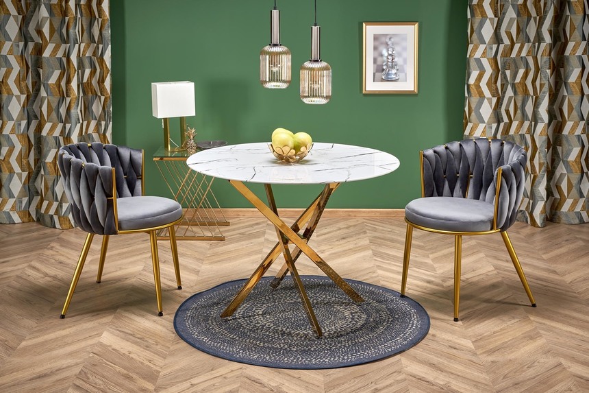 RAYMOND 2 table, white marble / gold