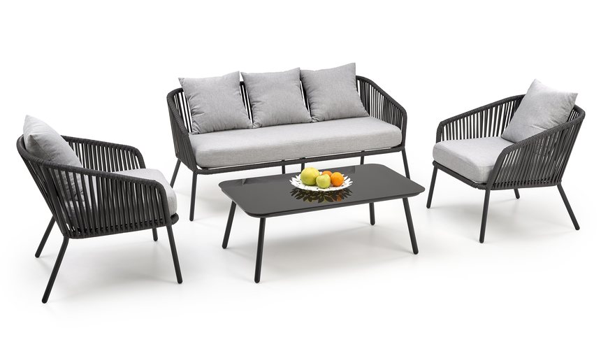 ROCCA garden set (sofa + 2 chairs + coffee table), dark grey / light grey