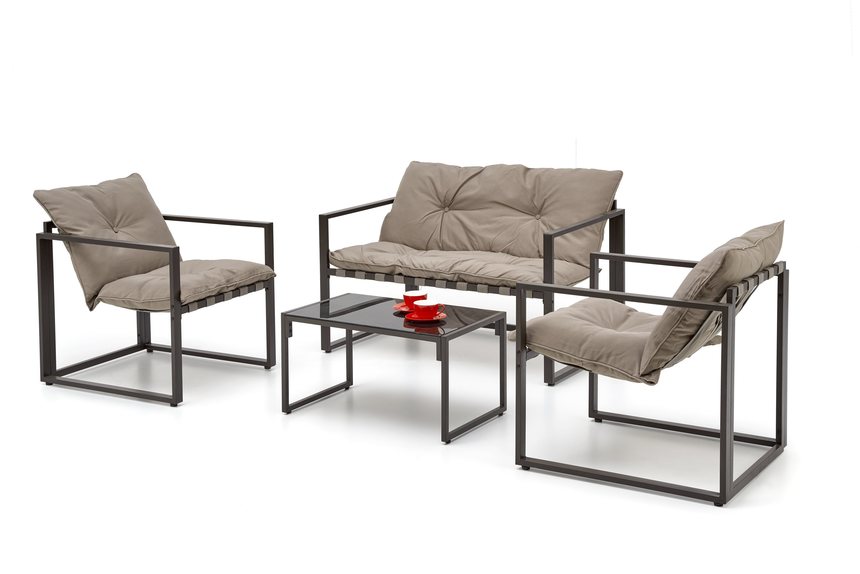 SHARK garden set (sofa + 2 chairs + coffee tables), black / cappuccino