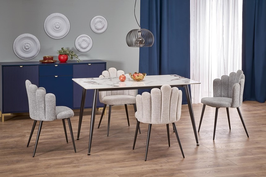 EMILIO 140 table, color: top - white marble, legs - black