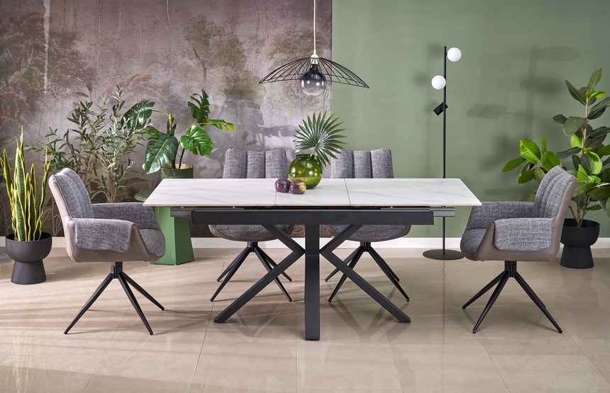 PLATAN extension table, white marble / black