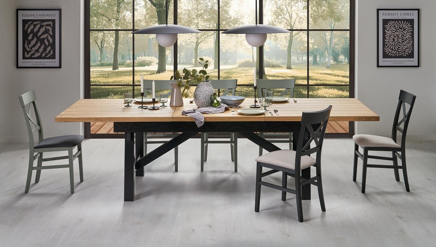 FIESTA stół rozkładany 200-280x100x77 cm dąb naturalny/czarny