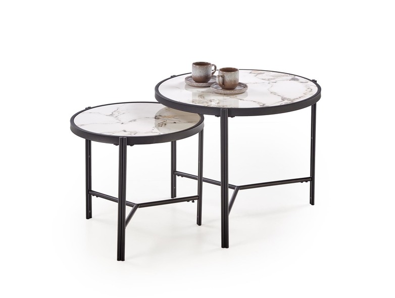 FATIMA set of two coffee tables, white marble / black