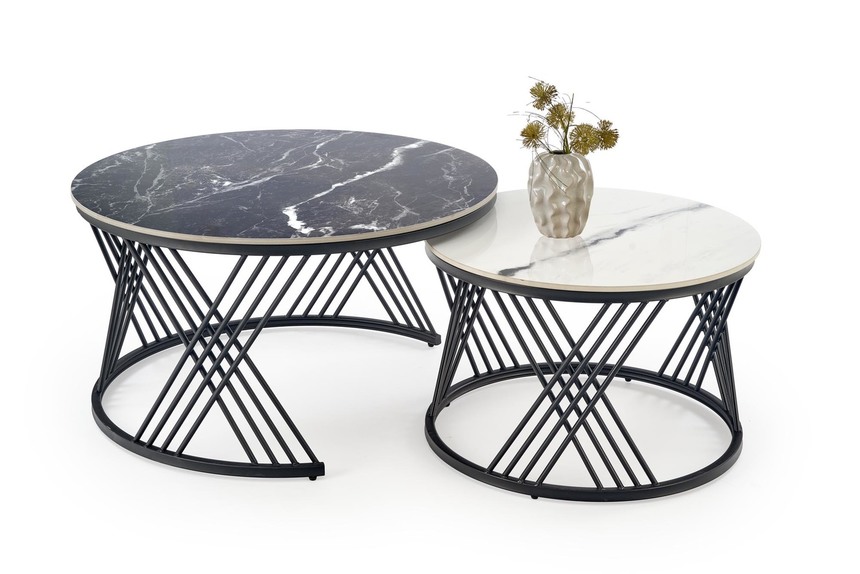 FLAMINGO set of 2 coffee tables, black marble / white marble / black